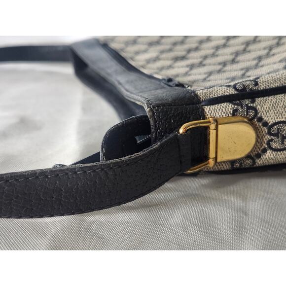 Gucci GG Canvas Shoulder Bag Dark Navy Leather Trim Vintage Adjustable Strap - Picture 9 of 16